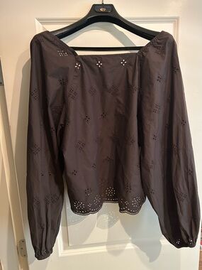 GAP Brown Eyelet long sleeve Cutout Top Large Tall
